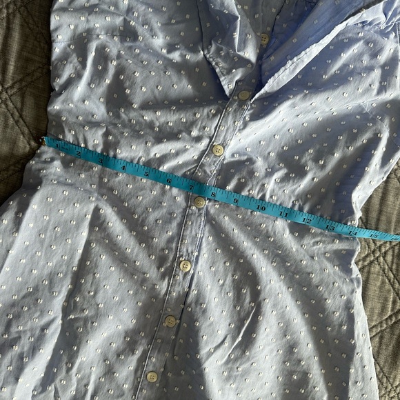 Blue Off the Shoulder Button Down Dress - Picture 4 of 11